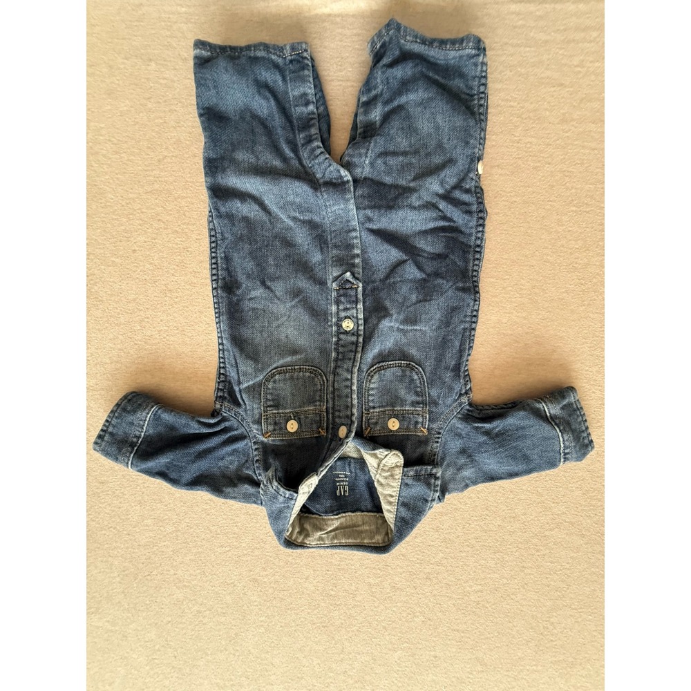 Gap Baby Denim Romper Long Sleeve Blue Medium Wash 0-3 Months